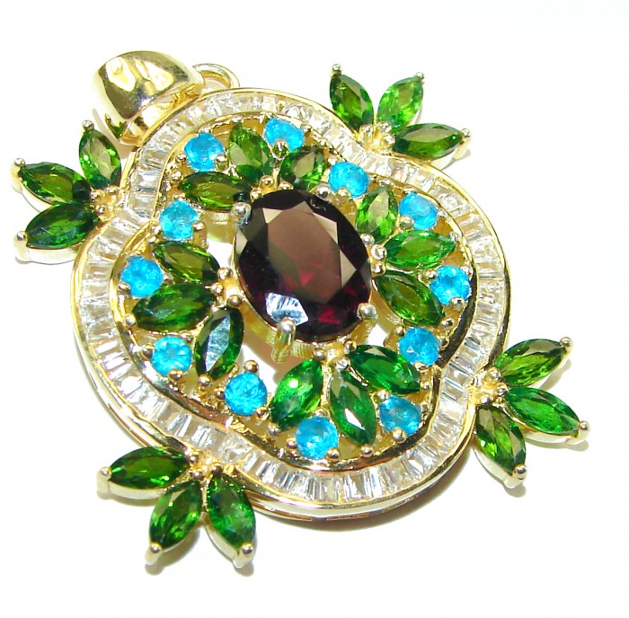 Luxurious 4.2 carat Ruby Emerald 14K Gold over .925 Sterling Silver handmade Pendant