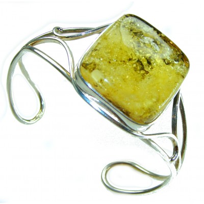 Vintage Design Genuine Polish Amber .925 Sterling Silver handmade Bracelet / Cuff