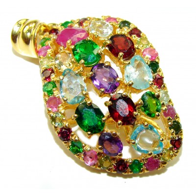 Colorful World Genuine Authentic 19.5 carat Multigem 14K Gold over .925 Sterling Silver handcrafted Pendant