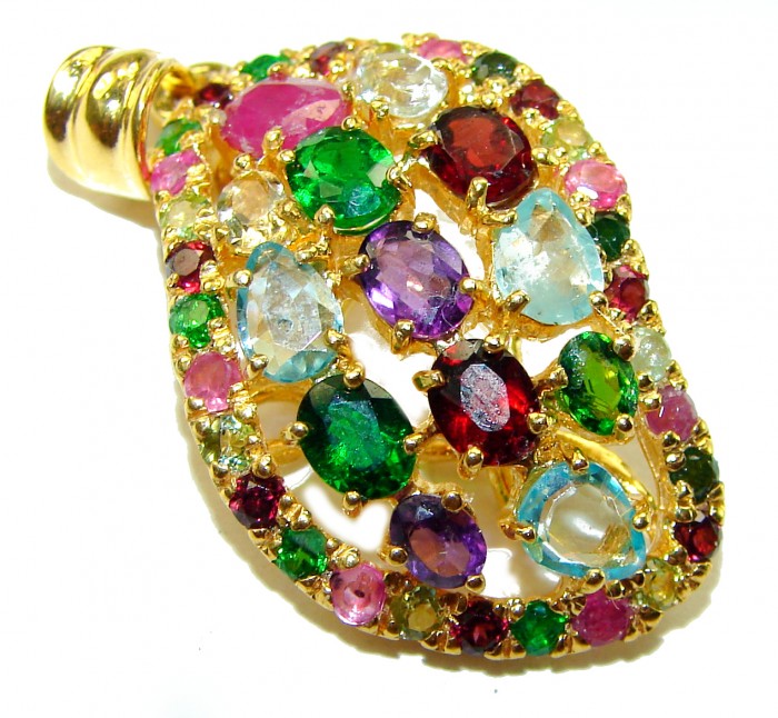 Colorful World Genuine Authentic 19.5 carat Multigem 14K Gold over .925 Sterling Silver handcrafted Pendant