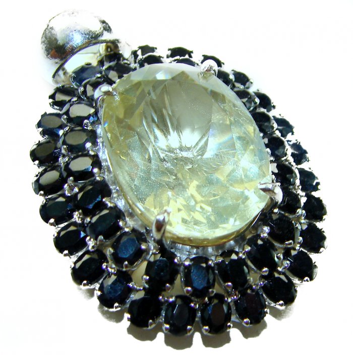 Vintage Design Genuine 44.5 carat precious Citrine Sapphire .925 Sterling Silver handmade Pendant - video