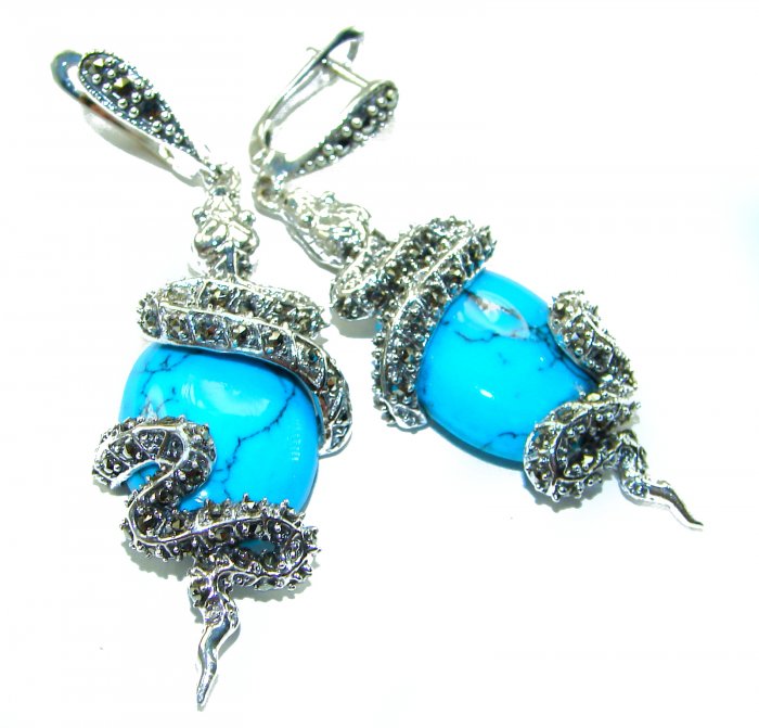 Snakes Great authentic inlay Turquoise .925 Sterling Silver handcrafted Earrings - video