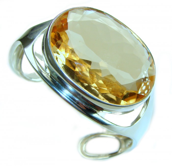 Simplicity 85.5 carat Genuine Lemon Quartz handcrafted .925 Sterling Silver Bracelet / Cuff