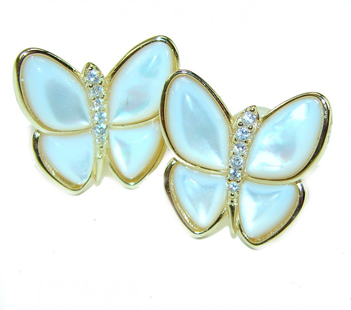 Genuine Blister Pearl 14K Gold over .925 Sterling Silver handcrafted Statement Earring