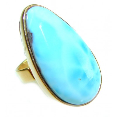 Blue Perfection AAAA QUALITY Blue Larimar 18K Gold over .925 Sterling Silver handmade Large ring size 8 adjustable