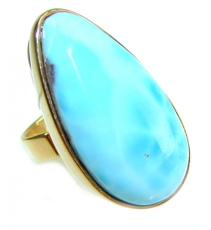 Blue Perfection AAAA QUALITY Blue Larimar 18K Gold over .925 Sterling Silver handmade Large ring size 8 adjustable