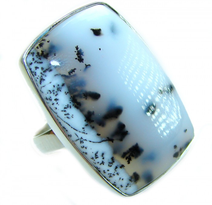 LARGE Top Quality Dendritic Agate .925 Sterling Silver handcrafted Ring s. 7 adjustable
