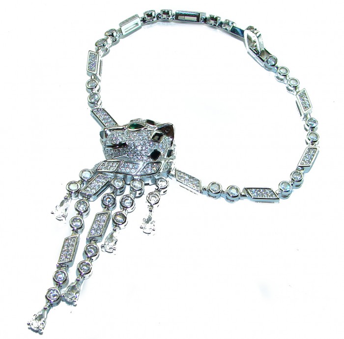 Panthère 4.5 carat Emerald black enamel .925 Sterling Silver handcrafted Bracelet