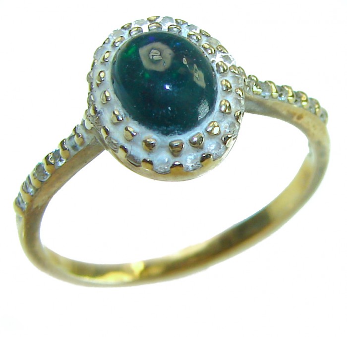 A COSMIC POWER Genuine 1.2 carat Black Opal 18K Gold over .925 Sterling Silver handmade Ring size 8