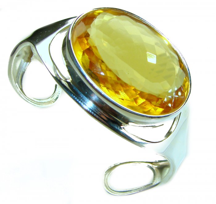 Simplicity 81.5 carat Genuine Lemon Quartz handcrafted .925 Sterling Silver Bracelet / Cuff - video