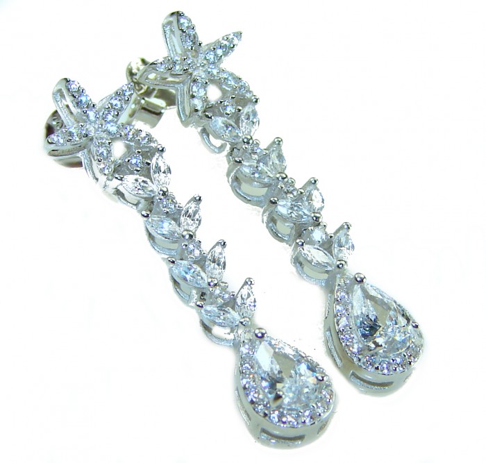 Precious genuine 7.9 carat White Sapphire .925 Sterling Silver handcrafted earrings