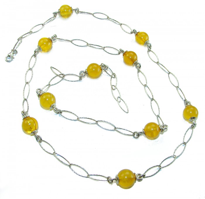 Dazzling vintage natural Baltic Amber .925 Sterling Silver handcrafted station necklace