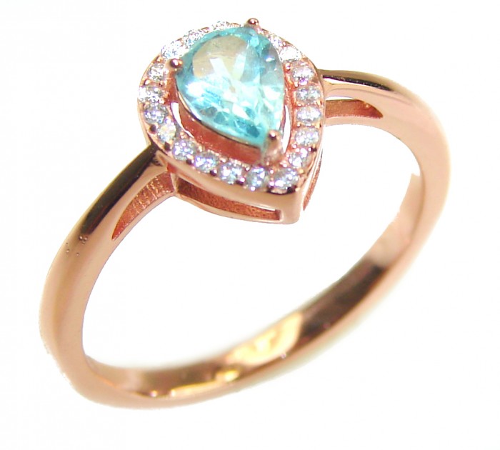 Atlantica 2.5 carat genuine pear shape Swiss Blue Topaz 18K Gold over .925 Sterling Silver handmade Ring size 6