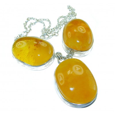 Dazzling 128.2 carat natural Baltic Amber .925 Sterling Silver handcrafted necklace
