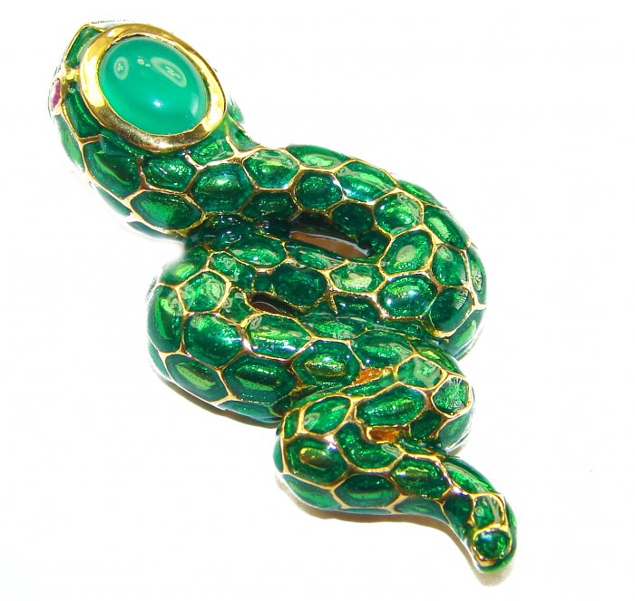 INCREDIBLE Natural Emerald Enamel Snake 14K Gold over .925 Sterling Silver Pendant - video