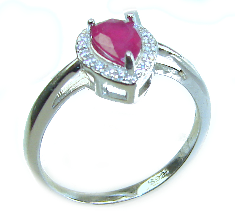 1.8ct Ruby Ring 925 Sterling Silver Pear Red Gemstone size: 7 1/4 Handcrafted