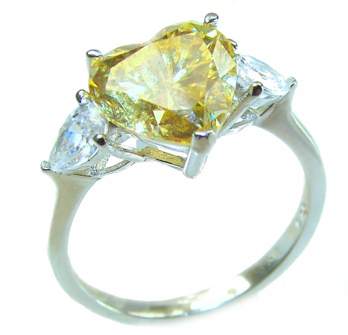 Endless Love 4.5 carat Heart cut Yellow Sapphire .925 Sterling Silver handcrafted ring; s. 8