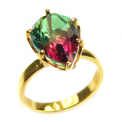 Luxurious authentic 11.2 carat Brazilian Tourmaline 14k Gold over .925 Sterling Silver handcrafted ring s. 7 1/4