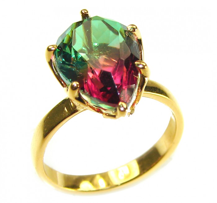 Luxurious authentic 11.2 carat Brazilian Tourmaline 14k Gold over .925 Sterling Silver handcrafted ring s. 7 1/4