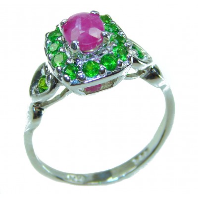 Authentic 1.3 carat Ruby Emerald .925 Sterling Silver handmade Cocktail Ring s. 7