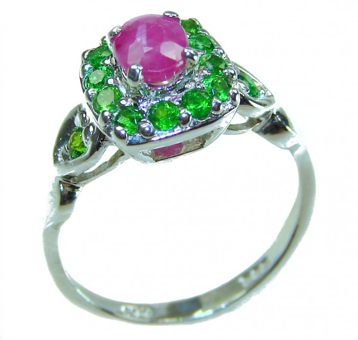 Authentic 1.3 carat Ruby Emerald .925 Sterling Silver handmade Cocktail Ring s. 7