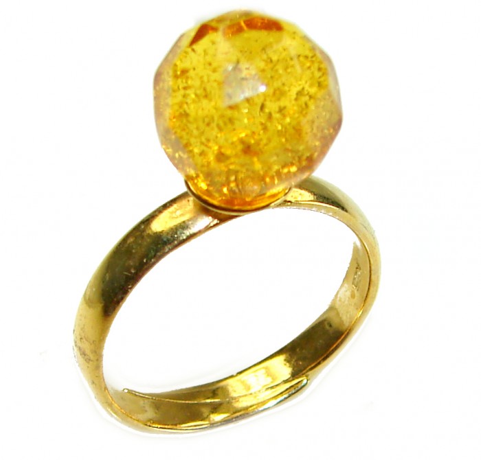 Modern Concept Golden Sphere - Natural faceted Baltic Amber 18K Gold over .925 Sterling Silver ring s. 8