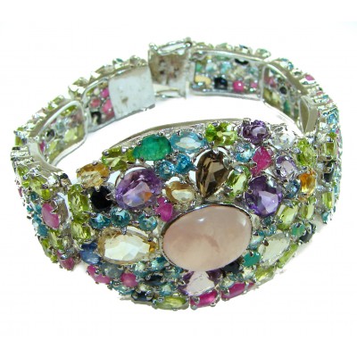 Pink Cascade authentic Italy made 125.5 carat Rose Quartz .925 Sterling Silver handmade Statement Bracelet