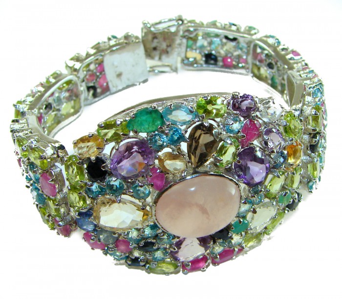 Pink Cascade authentic Italy made 125.5 carat Rose Quartz .925 Sterling Silver handmade Statement Bracelet