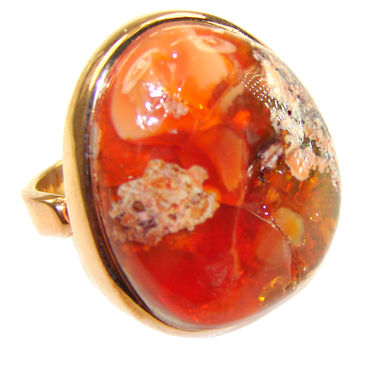 Mexican Opal Ring 14K Gold Over 925 Sterling Silver Size: 7 Adjustable 25.5ct