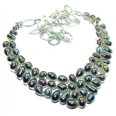HUGE 102.5 grams genuine Rainbow Mothet of Pearl .925 Sterling Silver handcrafted Necklace