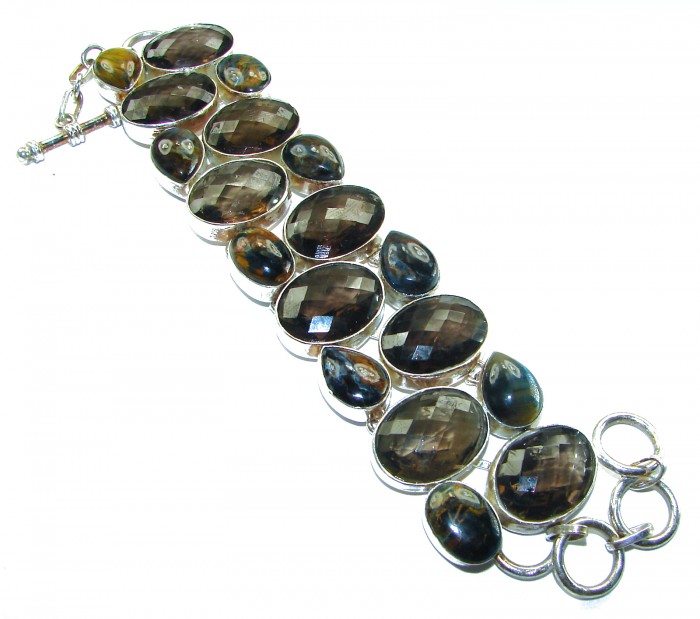 Faith Washed Fear Away 70.2 grams carat Smoky Topaz .925 Sterling Silver handcrafted bracelet