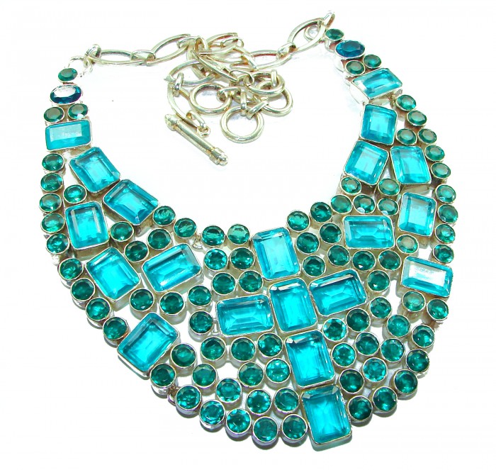 Lavishly Abundant - Holy Cross 165.5 grams lab. Paraiba Tourmaline .925 Sterling Silver handcrafted necklace