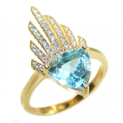 Purity 3.8 carat authentic Swiss Blue Topaz .925 Sterling Silver handmade Ring size 7
