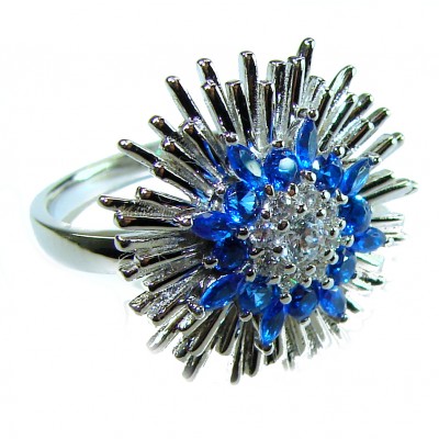 Supervona - Authentic 4.5 carat Sapphire .925 Sterling Silver handcrafted Ring size 6