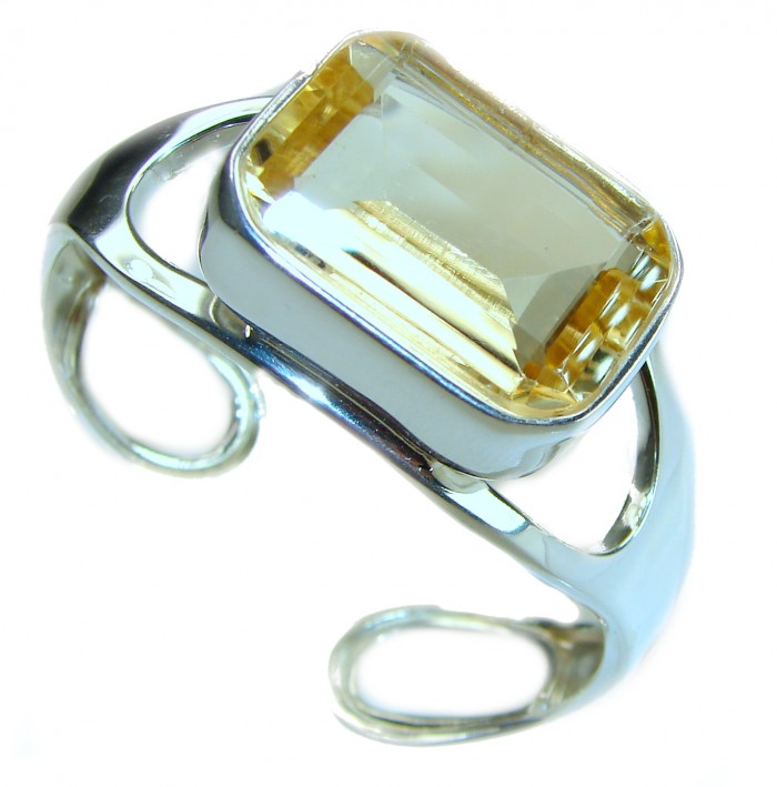 Simplicity 61.5 carat Genuine Lemon Quartz handcrafted .925 Sterling Silver Bracelet / Cuff