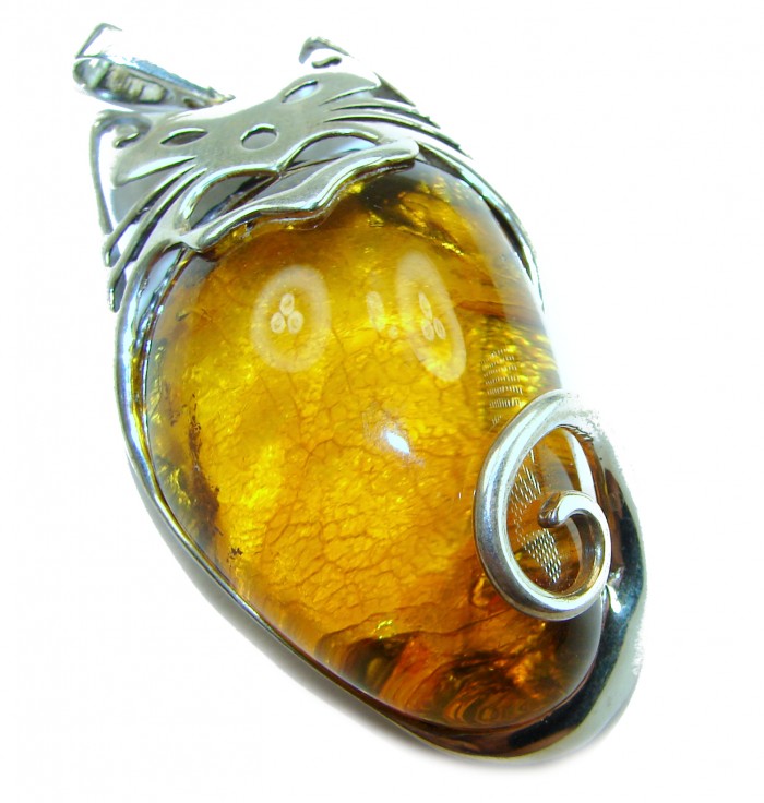 Tomcat 30.9 grams Prehistoric Authentic Baltic Amber .925 Sterling Silver beautifully handcrafted Large Pendant