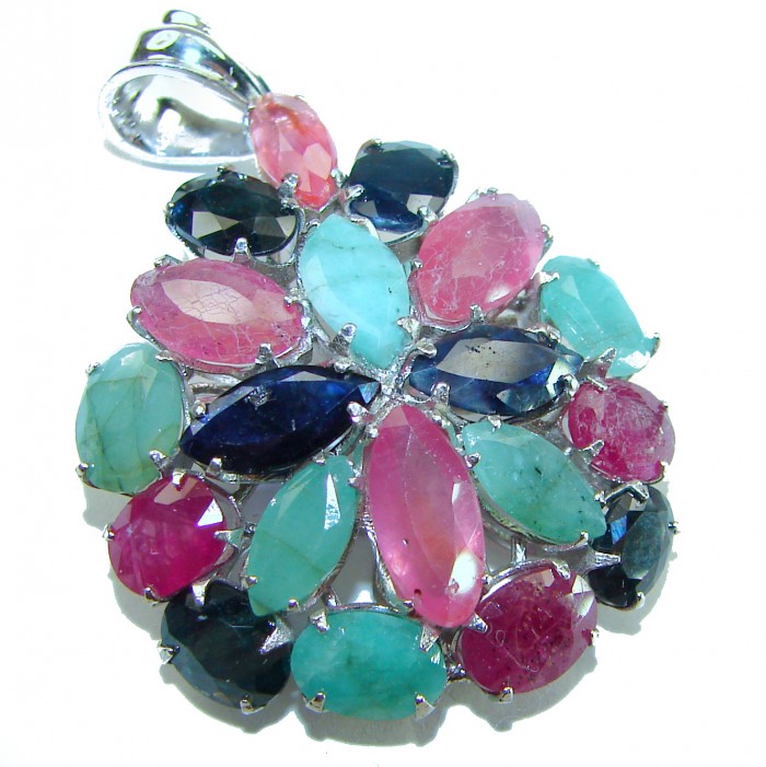Nirvana 19.5 carat Ruby Emerald Sapphire .925 Sterling Silver pendant