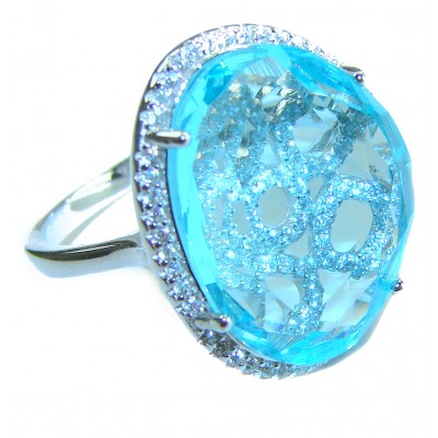 Eau Pure 11.5 carat Swiss Blue Topaz .925 Sterling Silver handmade Statement Ring size 9