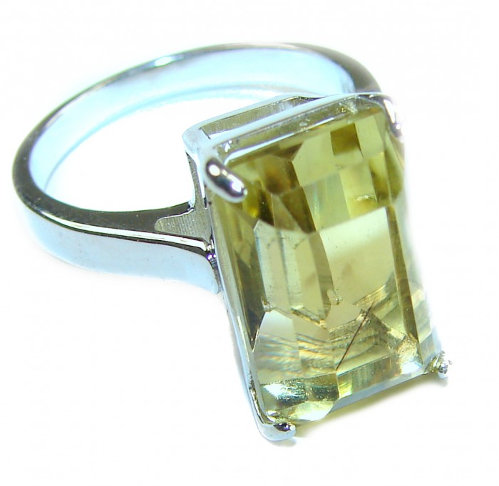 Solid 11.8 carat Genuine Lemon Quartz .925 Sterling Silver handcrafted ring size 8
