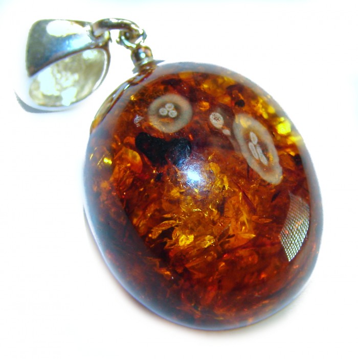 Prehistoric Authentic Baltic Amber .925 Sterling Silver handcrafted Pendant