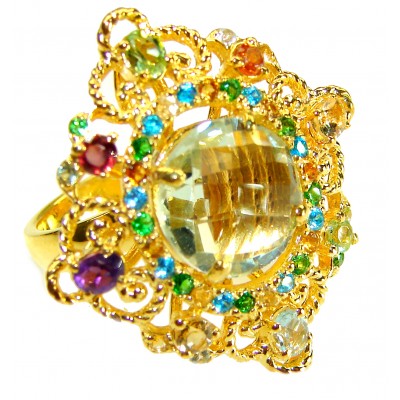 Celtic Spirit authentic fancy cut 11.5 carat Citrine 18K Gold over .925 Sterling Silver handcrafted Statement Ring s. 7