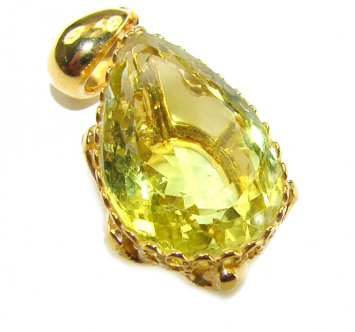 Pear cut 10.3 carat Lemon Quartz 18K Gold over .925 Sterling Silver handcrafted pendant