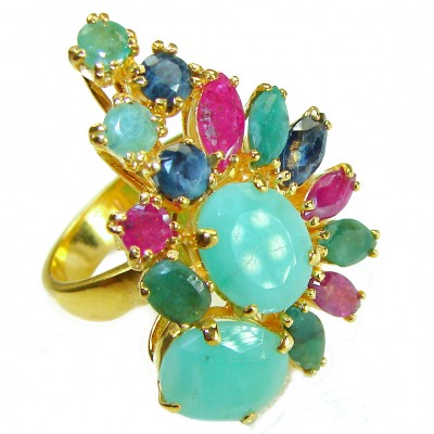 Luxurious 12.5 carat Emerald 18K Gold over .925 Sterling Silver handmade Statement Ring size 7