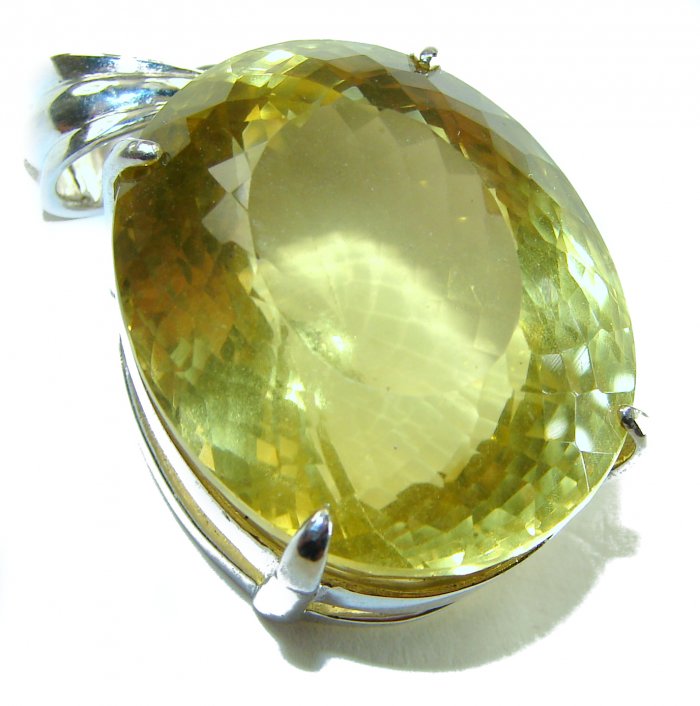 Perfection Oval cut 49.3 carat Lemon Quartz .925 Sterling Silver handcrafted LARGE pendant - video