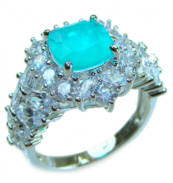 Authentic 6.2 carat Colombian Emerald .925 Sterling Silver handcrafted Ring size 7 1/4