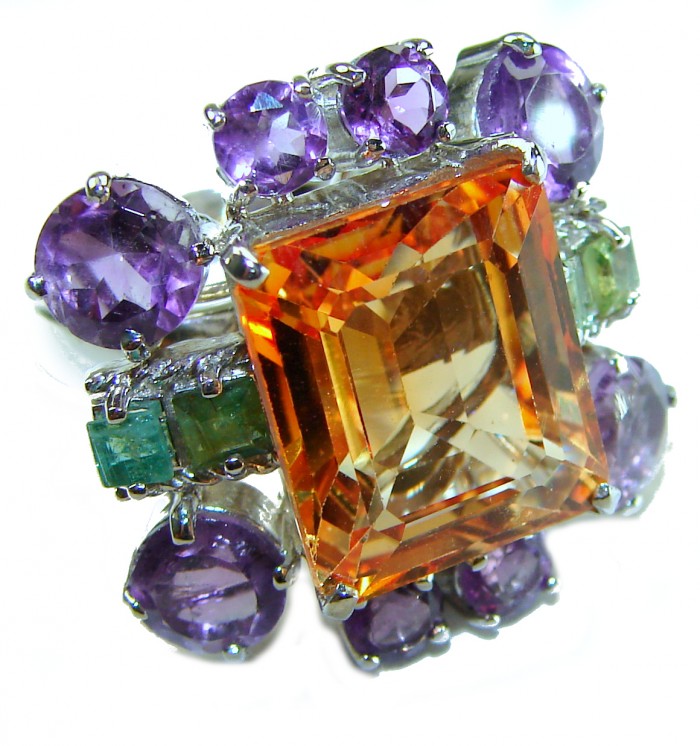 Real Beauty 19.5 carat Authentic Golden Topaz .925 Sterling Silver handcrafted Statement ring size 6