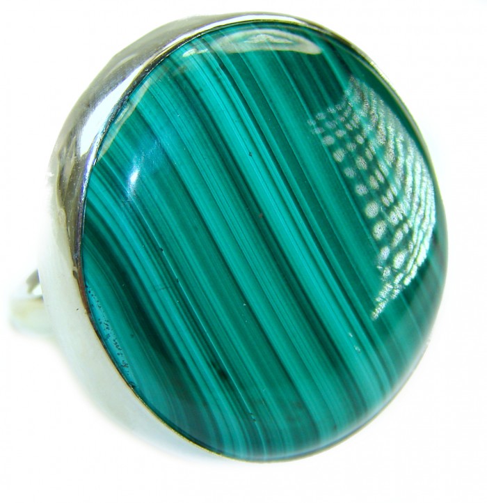 The best quality 39.2 CARAT genuine Malachite from Ural Mountains .925 Sterling Silver handcrafted ring size 7 adjustable