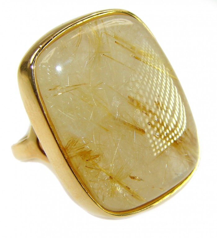 Himalayan Treasure 22.9 carat Best quality Golden Rutilated Quartz 18K Gold over .925 Sterling Silver handcrafted Ring Size 4 1/4