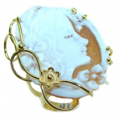 Exquisite oval Cameo 18K Gold over .925 Sterling Silver handcrafted Made in Italy Statement ring; s. 7 ADJUSTABLE
