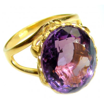 12.2 carat Amethyst 14K Gold over .925 Sterling Silver Handcrafted Ring size 7